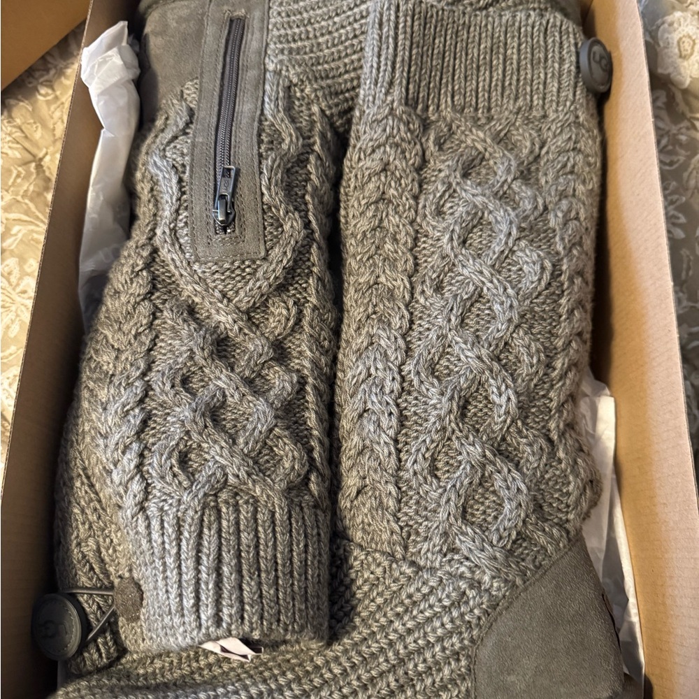 UGG Classic Cardi Cabled Knit Boots - Gray